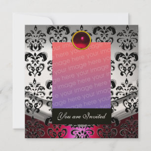 INVITATION MODELE DE PHOTO EN DAMAS ARGENTÉ ROUGE, MONOGRAMME