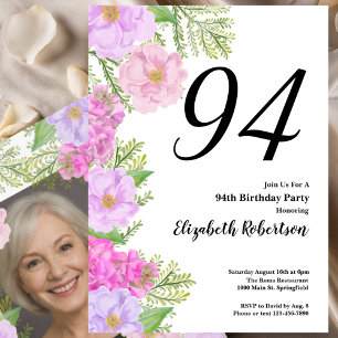 Invitation Modèle de photo personnalisé Fleur peinte pour 94e