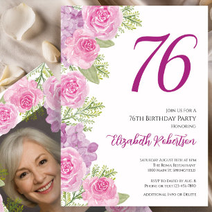 Invitation Modèle de photo personnalisé Roses roses 76e anniv