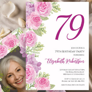 Invitation Modèle de photo personnalisé Roses roses 79e anniv