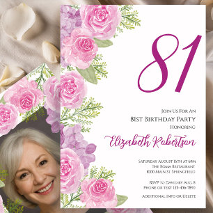 Invitation Modèle de photo personnalisé Roses roses 81e anniv