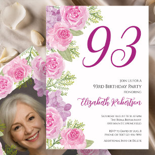 Invitation Modèle de photo personnalisé Roses roses 93e anniv
