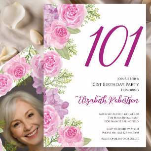 Invitation Modèle de photo personnalisé Roses roses pour 101e