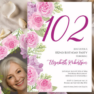 Invitation Modèle de photo personnalisé Roses roses pour 102e
