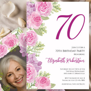 Invitation Modèle de photo personnalisé Roses roses pour 70e
