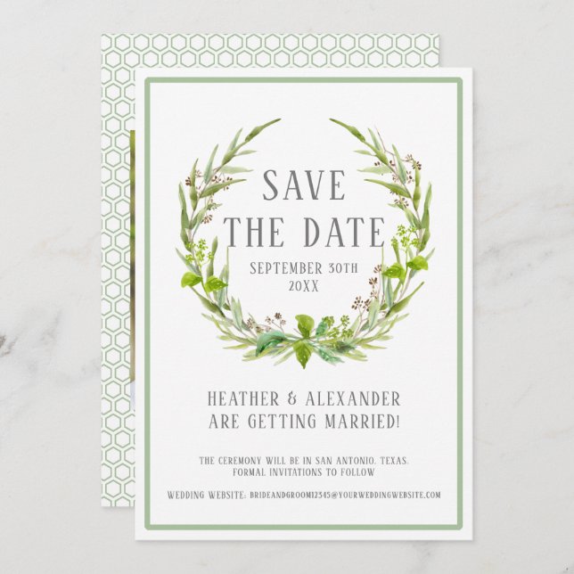 Invitation Modèle de photo pour annoncer une date Watercolor  (Devant / Derrière)