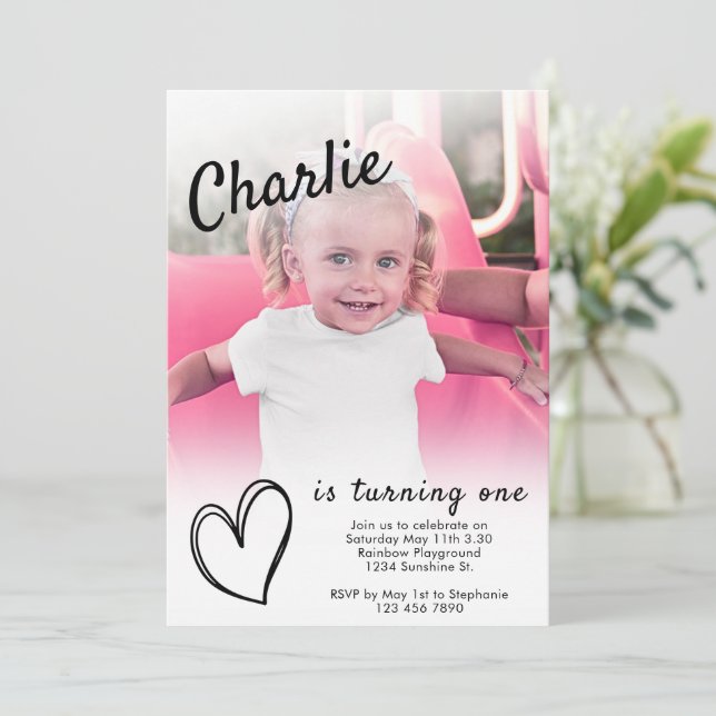 Invitation Modèle de photo pour premier anniversaire Filles C (Debout devant)