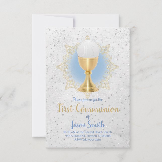 Invitation modèle de première communion pour garçon catholiqu (Devant)