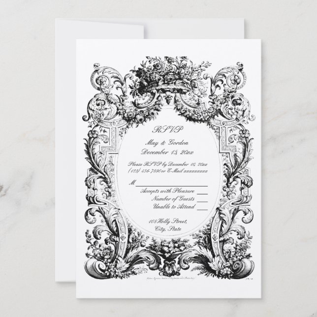 Invitation Modèle de réponse de mariage Baroque Rococo (Devant)