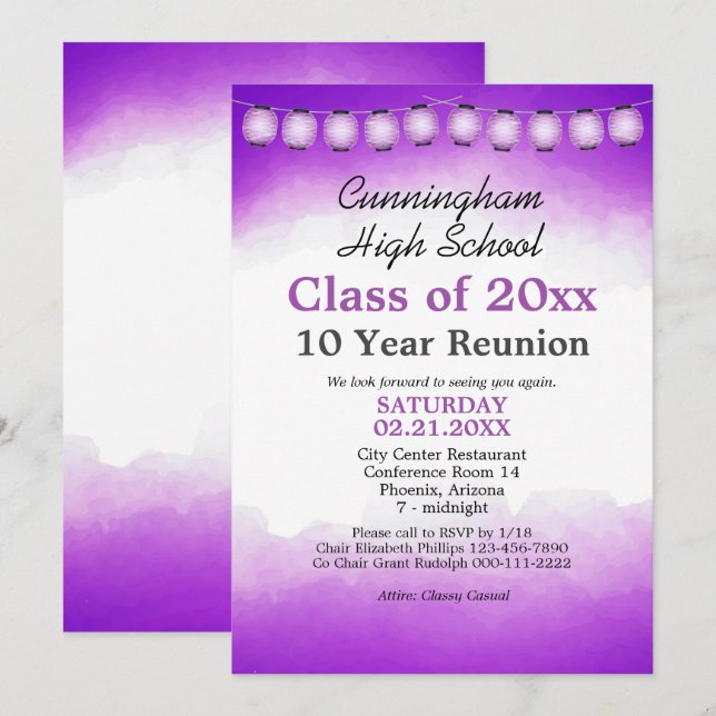 Invitation Modèle de réunion de classe aquarelle violette (Devant / Derrière)