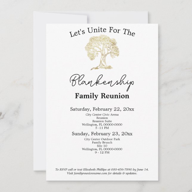Invitation Modèle de réunion de famille Artwork Gold Tree 2 j (Devant)