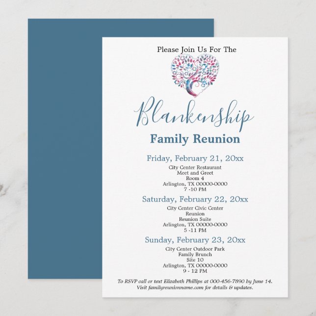 Invitation Modèle de réunion de famille d'arbre en forme de c (Devant / Derrière)