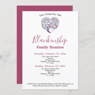 Invitation Modèle de réunion famille en forme de coeur coloré