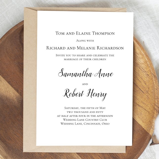 Invitation Modèle de script classique simple noir et blanc (Simple black and white calligraphy script wedding invitation.)