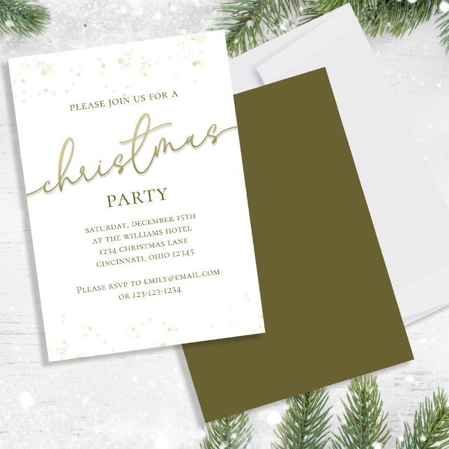 Invitation Modèle de script de la fête de Noël d'or (Holiday party gold gradient calligraphy script invitation. With a scannable QR Code.)