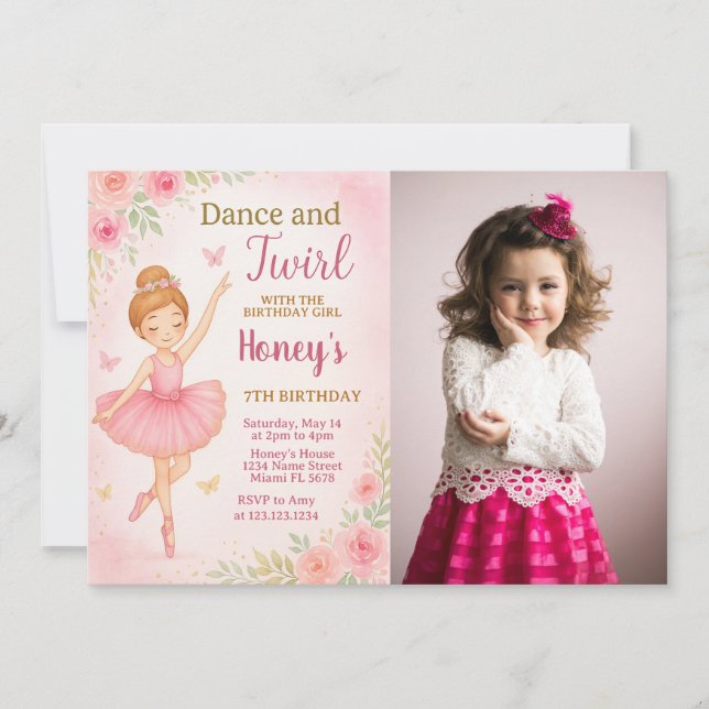 Invitation Modèle de soirée dansante pour filles avec photo (Devant)