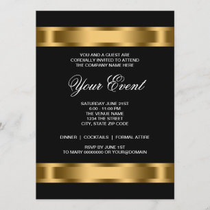 Invitation Modèle de soirée d'entreprise Black Gold Black Tie