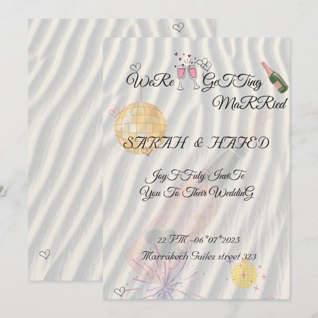 Invitation Modèle de suite de mariage illustré écriture manus (Devant / Derrière)