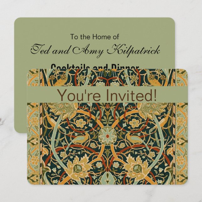 Invitation Modèle de tapisserie forestière de William Morris  (Devant / Derrière)