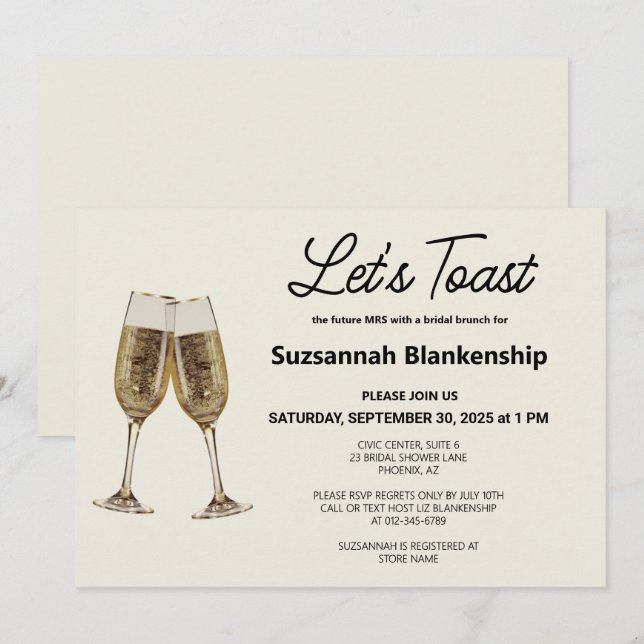 Invitation Modèle de toast à la flûte à champagne pour la dou (Devant / Derrière)