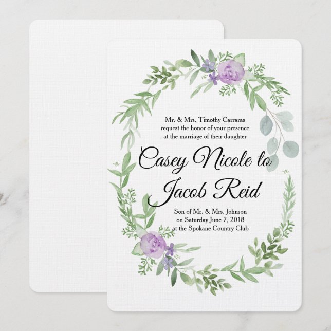 Invitation Modèle de verdure et de lavande (Devant / Derrière)