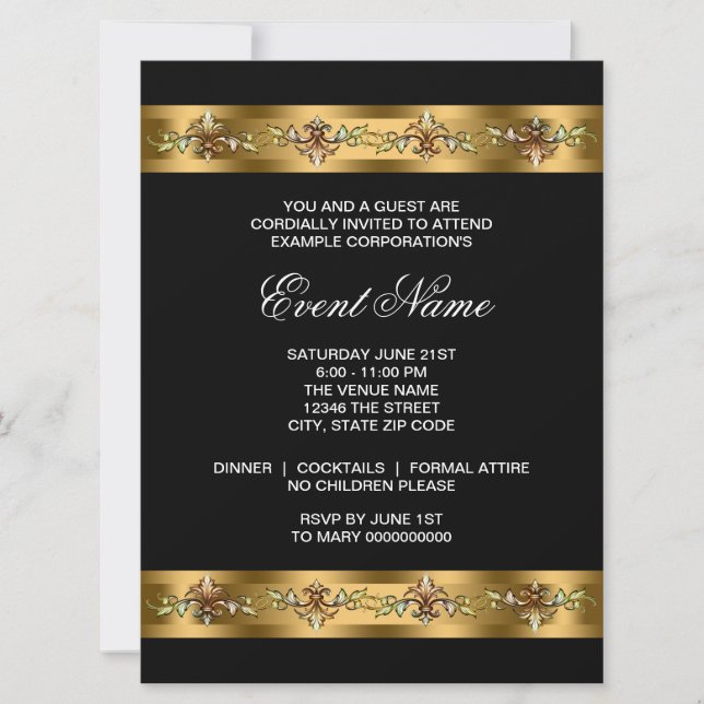 Invitation Modèle d'événement de fête d'entreprise noir et or (Devant)