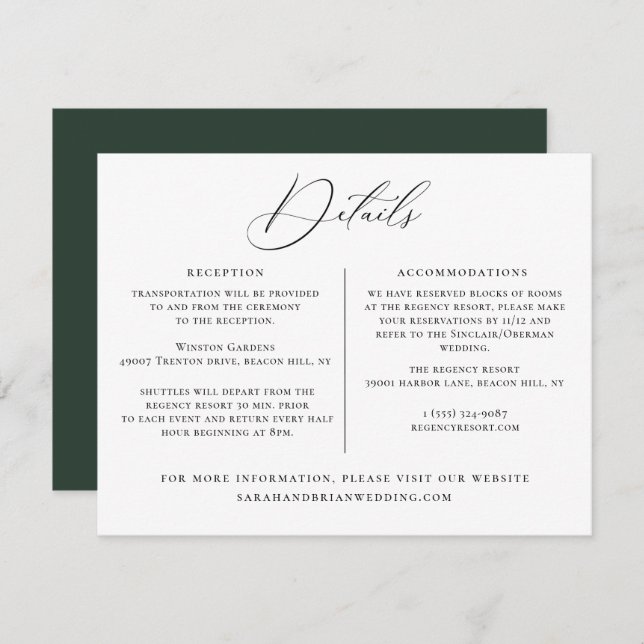 Invitation Modèle d'informations sur le mariage (Devant / Derrière)