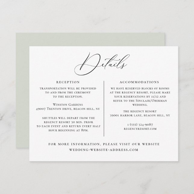 Invitation Modèle d'informations sur le mariage (Devant / Derrière)