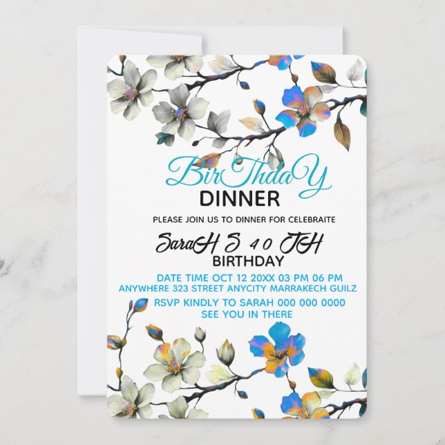 Invitation Modèle d'invitation à dîner d'anniversaire numériq (Devant)