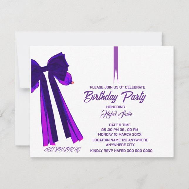 Invitation Modèle d'invitation à l'anniversaire de la Bow noi (Devant)