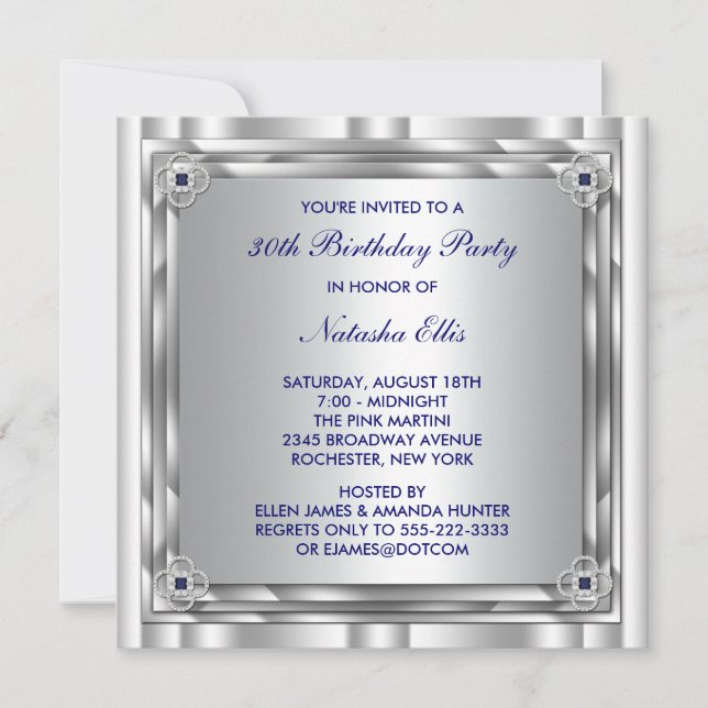 Invitation Modèle d'invitation à une fête d'anniversaire bleu (Devant)