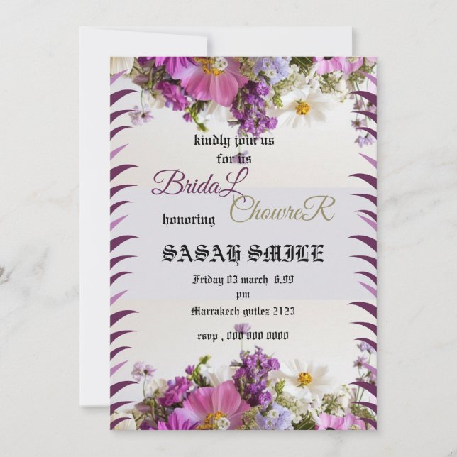 Invitation Modèle d'invitation à une fête de mariage, Fleur s (Devant)