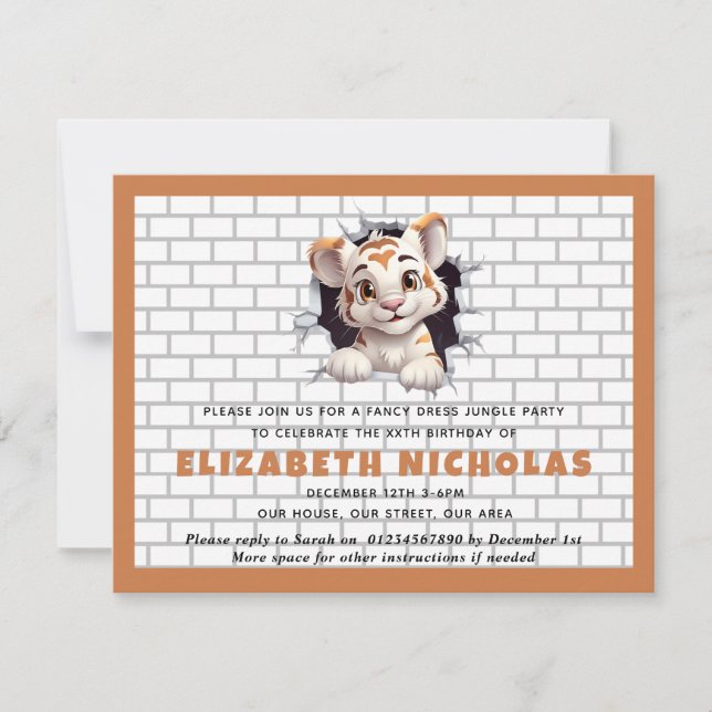 Invitation Modèle d'invitation avec un mignon petit tigre qui (Devant)