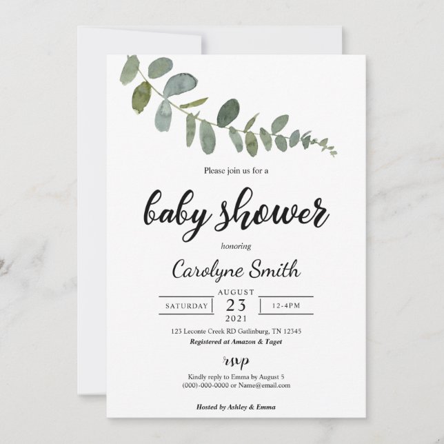 Invitation Modèle d'invitation Baby shower Eucalyptus (Devant)