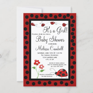 Invitation Modèle d'invitation Baby shower Red Black Ladybug