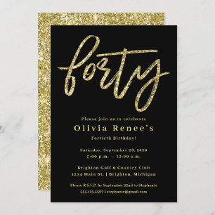 Invitation Modèle d'invitation Black and Gold 40th Birthday