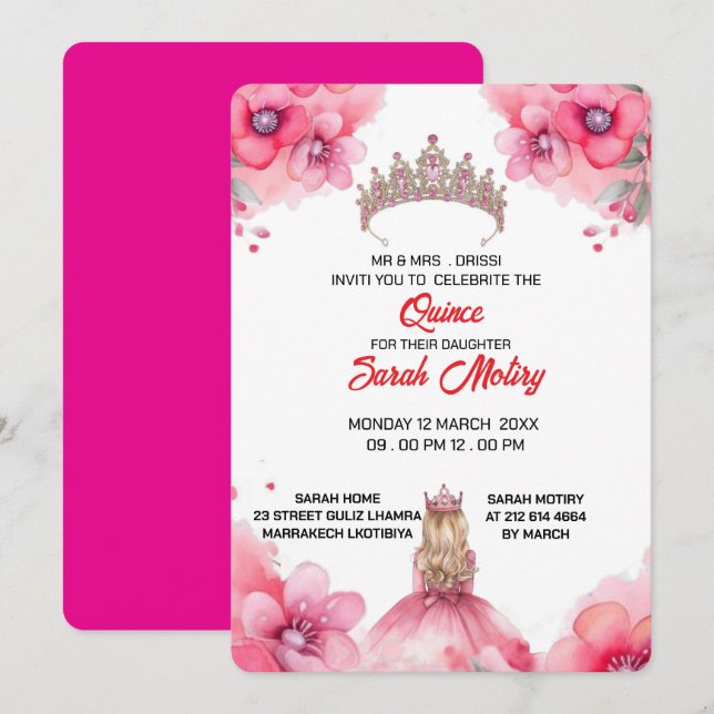 Invitation Modèle d'invitation Bleu rose Quinceañera (Devant / Derrière)