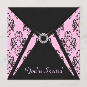 Invitation Modèle d'invitation damassé rose et noir pour tout