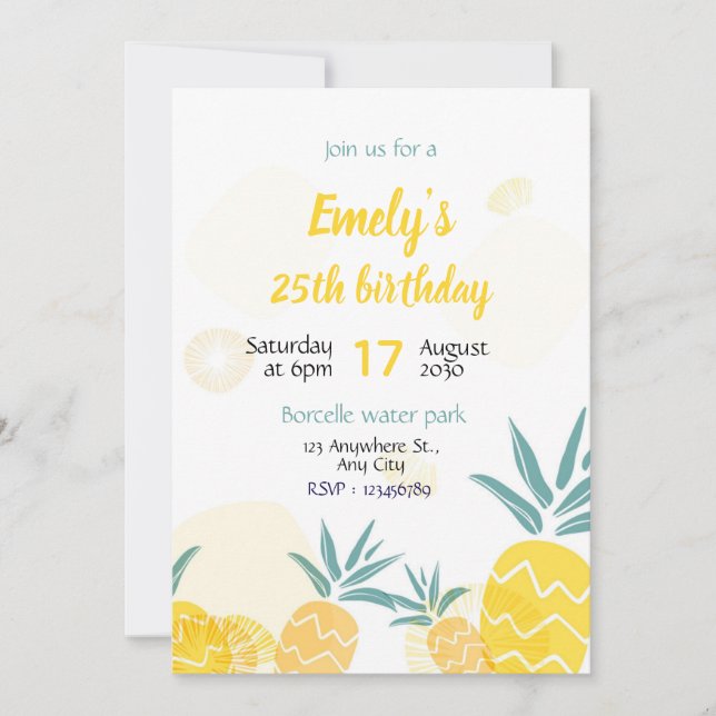 Invitation Modèle d'invitation d'anniversaire à l'ananas invi (Devant)