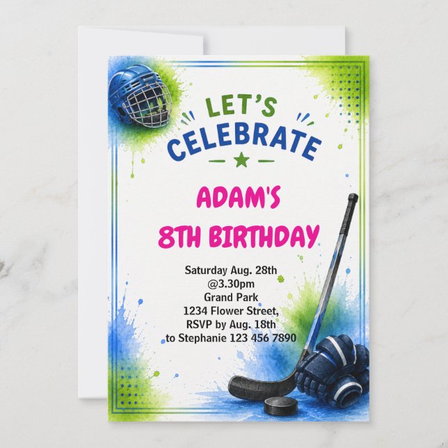 Invitation Modèle d'invitation d'anniversaire de hockey sur g (Devant)