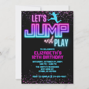 Invitation Modèle d'invitation d'anniversaire Neon Let's Jump