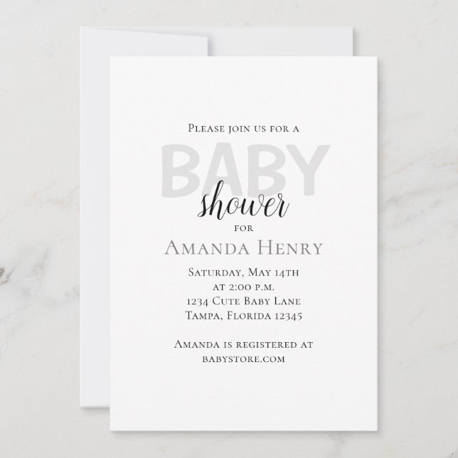 Invitation Modèle d'invitation de Baby shower simple minimali (Devant)