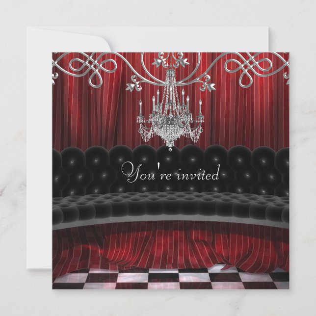 Invitation Modèle d'invitation de fête avec lustre rouge noir (Devant)