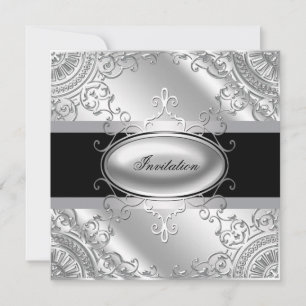 Invitation Modèle d'invitation de fête élégant noir et argent