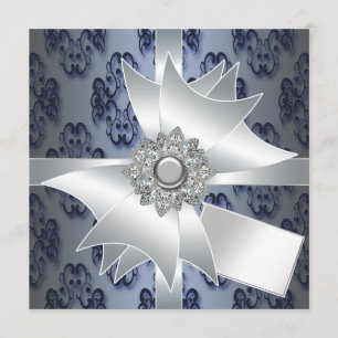 Invitation Modèle d'invitation de fête en damas bleu marine