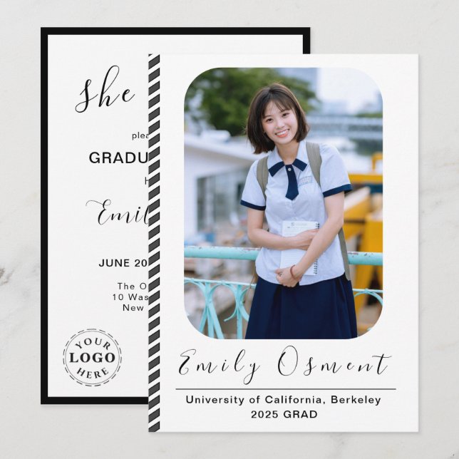 Invitation Modèle d'invitation de fin d'études élégant et att (Devant / Derrière)