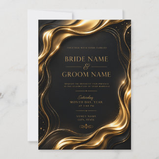 Invitation Modèle d'invitation de mariage 3D en or liquide de