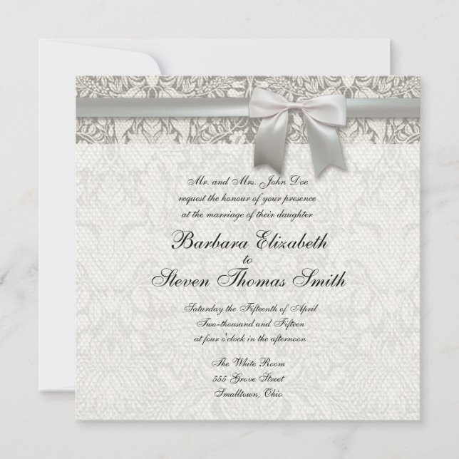 Invitation Modèle d'invitation de mariage à la dentelle ancie (Devant)