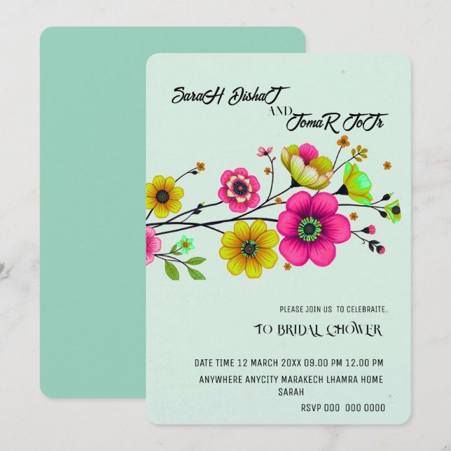 Invitation Modèle d'invitation de mariage aux fleurs sauvages (Devant / Derrière)