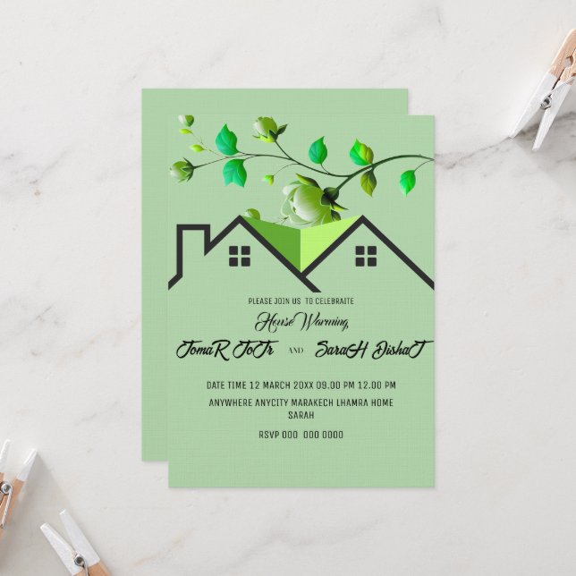 Invitation Modèle d'invitation de mariage avec de la verdure: (Devant/Arrière en situation)